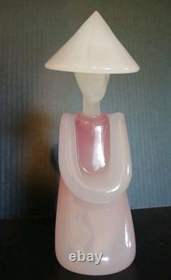 Murano Art Glass Asian Kneeling Lady Figure Pink White Oball Attrib 9