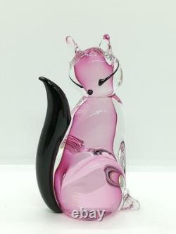 Murano Art Glass Cat Figurine Pink Black 5