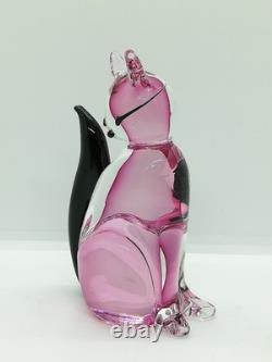 Murano Art Glass Cat Figurine Pink Black 5