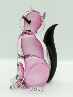 Murano Art Glass Cat Figurine Pink Black 5