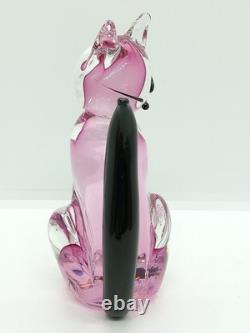 Murano Art Glass Cat Figurine Pink Black 5