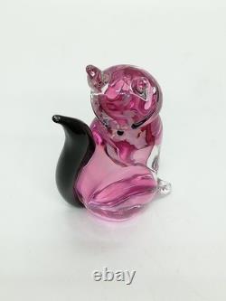 Murano Art Glass Cat Figurine Pink Black 5