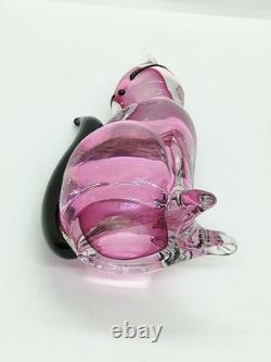 Murano Art Glass Cat Figurine Pink Black 5