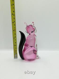 Murano Art Glass Cat Figurine Pink Black 5