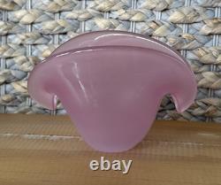 Murano Art Glass MCM Clam Shell Vase Bowl Dual Base Pink Opalescent 5.25 x 3.5