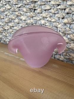 Murano Art Glass MCM Clam Shell Vase Bowl Dual Base Pink Opalescent 5.25 x 3.5