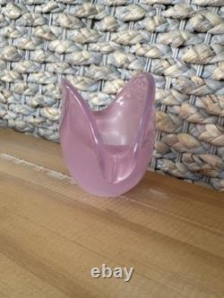 Murano Art Glass MCM Clam Shell Vase Bowl Dual Base Pink Opalescent 5.25 x 3.5