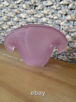 Murano Art Glass MCM Clam Shell Vase Bowl Dual Base Pink Opalescent 5.25 x 3.5