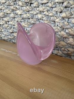 Murano Art Glass MCM Clam Shell Vase Bowl Dual Base Pink Opalescent 5.25 x 3.5
