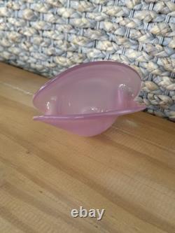 Murano Art Glass MCM Clam Shell Vase Bowl Dual Base Pink Opalescent 5.25 x 3.5
