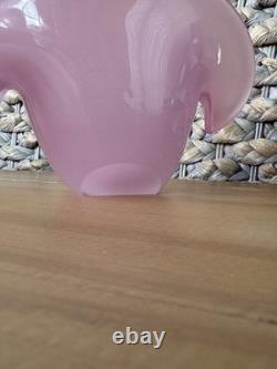 Murano Art Glass MCM Clam Shell Vase Bowl Dual Base Pink Opalescent 5.25 x 3.5