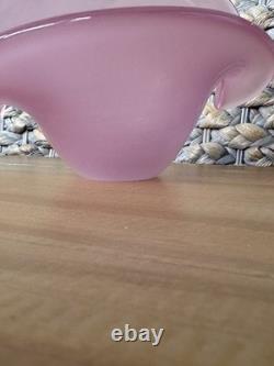 Murano Art Glass MCM Clam Shell Vase Bowl Dual Base Pink Opalescent 5.25 x 3.5