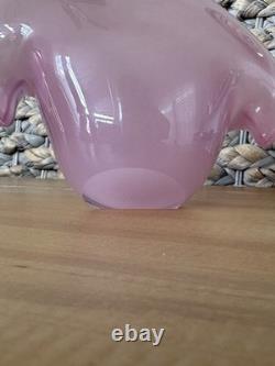 Murano Art Glass MCM Clam Shell Vase Bowl Dual Base Pink Opalescent 5.25 x 3.5