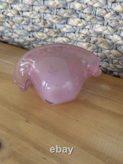 Murano Art Glass MCM Clam Shell Vase Bowl Dual Base Pink Opalescent 5.25 x 3.5