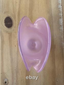 Murano Art Glass MCM Clam Shell Vase Bowl Dual Base Pink Opalescent 5.25 x 3.5