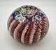 Murano Art Glass Paperweight 3 White & Pink Aventurine Ribbons Millefiori Crown