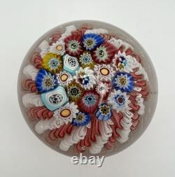 Murano Art Glass Paperweight 3 White & Pink Aventurine Ribbons Millefiori Crown