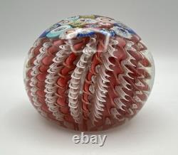 Murano Art Glass Paperweight 3 White & Pink Aventurine Ribbons Millefiori Crown
