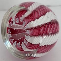 Murano Art Glass Paperweight 3 White & Pink Aventurine Ribbons Millefiori Crown