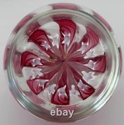 Murano Art Glass Paperweight 3 White & Pink Aventurine Ribbons Millefiori Crown