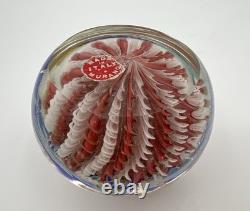 Murano Art Glass Paperweight 3 White & Pink Aventurine Ribbons Millefiori Crown