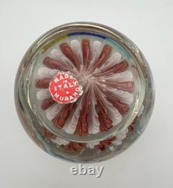 Murano Art Glass Paperweight 3 White & Pink Aventurine Ribbons Millefiori Crown