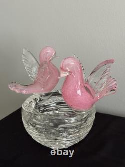Murano Art Glass Pink Birds On Nest Italy Enrico Camozzo Signed