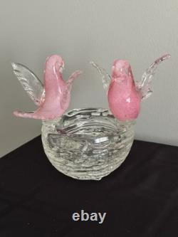 Murano Art Glass Pink Birds On Nest Italy Enrico Camozzo Signed