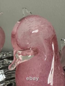 Murano Art Glass Pink Birds On Nest Italy Enrico Camozzo Signed
