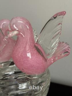 Murano Art Glass Pink Birds On Nest Italy Enrico Camozzo Signed