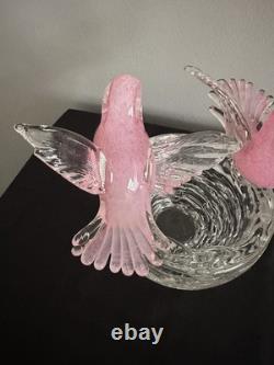 Murano Art Glass Pink Birds On Nest Italy Enrico Camozzo Signed