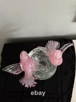 Murano Art Glass Pink Birds On Nest Italy Enrico Camozzo Signed