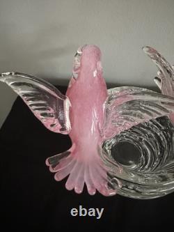 Murano Art Glass Pink Birds On Nest Italy Enrico Camozzo Signed