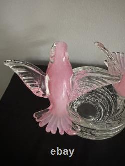 Murano Art Glass Pink Birds On Nest Italy Enrico Camozzo Signed