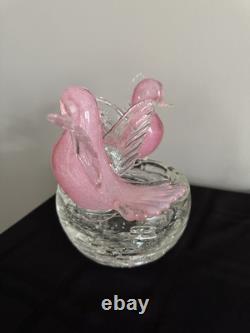 Murano Art Glass Pink Birds On Nest Italy Enrico Camozzo Signed