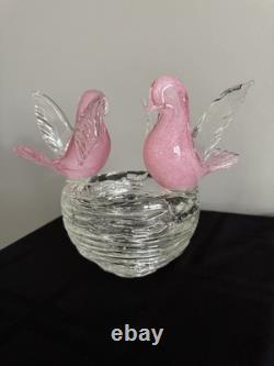 Murano Art Glass Pink Birds On Nest Italy Enrico Camozzo Signed