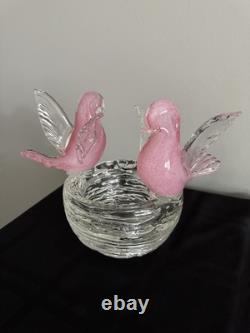 Murano Art Glass Pink Birds On Nest Italy Enrico Camozzo Signed