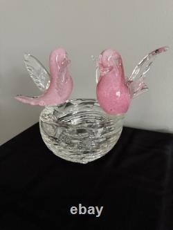 Murano Art Glass Pink Birds On Nest Italy Enrico Camozzo Signed