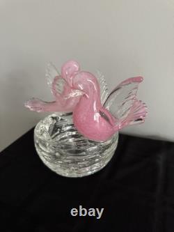 Murano Art Glass Pink Birds On Nest Italy Enrico Camozzo Signed