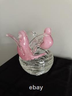 Murano Art Glass Pink Birds On Nest Italy Enrico Camozzo Signed