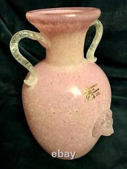 Murano Art Glass Scavo Vase Lion Head Prunts By Paolo Rubelli Orig Label 8.25