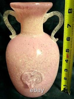 Murano Art Glass Scavo Vase Lion Head Prunts By Paolo Rubelli Orig Label 8.25