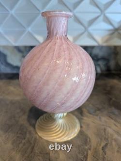Murano Art Glass Vase Pink Alabastro Aventurine Gold Swirl Pedestal 6.5 Italy