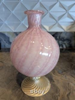 Murano Art Glass Vase Pink Alabastro Aventurine Gold Swirl Pedestal 6.5 Italy