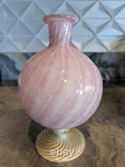 Murano Art Glass Vase Pink Alabastro Aventurine Gold Swirl Pedestal 6.5 Italy