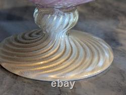 Murano Art Glass Vase Pink Alabastro Aventurine Gold Swirl Pedestal 6.5 Italy