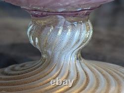 Murano Art Glass Vase Pink Alabastro Aventurine Gold Swirl Pedestal 6.5 Italy