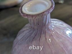 Murano Art Glass Vase Pink Alabastro Aventurine Gold Swirl Pedestal 6.5 Italy