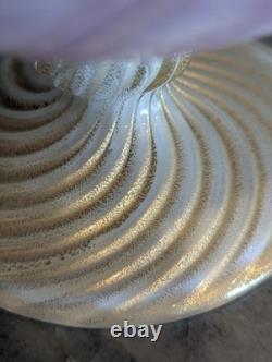 Murano Art Glass Vase Pink Alabastro Aventurine Gold Swirl Pedestal 6.5 Italy