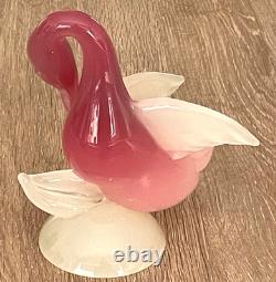 Murano Art glass Swan figurine Pink & White designed by Archimede Seguso 50s/60s